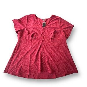 Torrid Red Leopard Print Short Sleeve Chablis Blouse Women’s Size 3X NWT Office